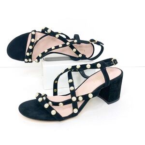 Kate Spade, black suede, pearl accent, Waynne sandals